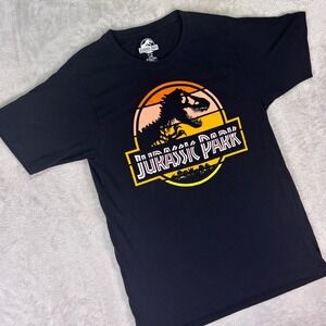 Jurassic Park Men's Graphic Tee Size‎ L Black Sunset Logo T-Rex Shirt Movies